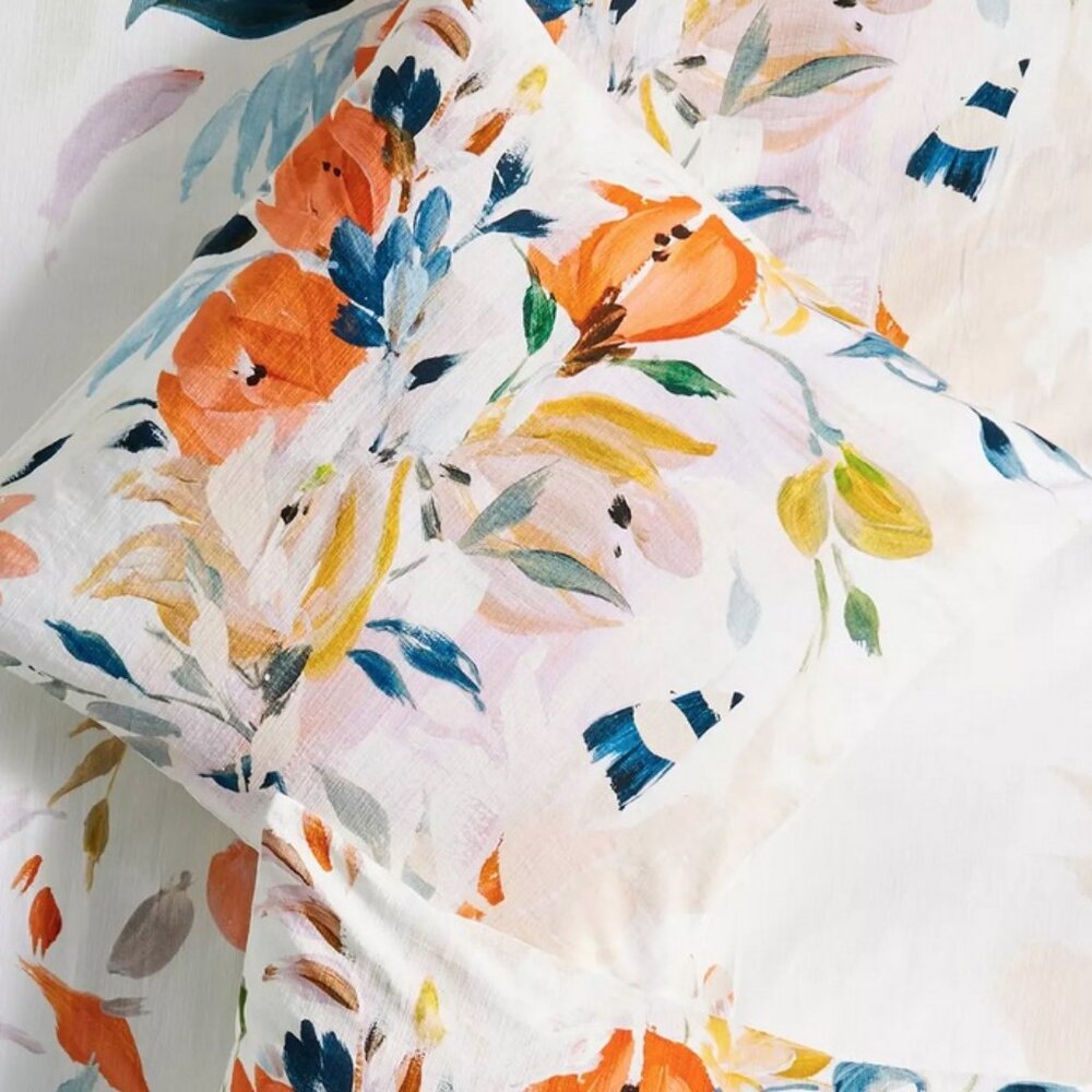 Anthropologie Bryony Cotton Slub Printed Euro Sham *SET OF 2 EURO SHAMS NWT